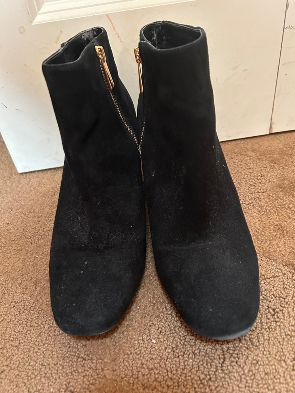 Michael Kors Black Suede Ankle Booties with Gold Zipper